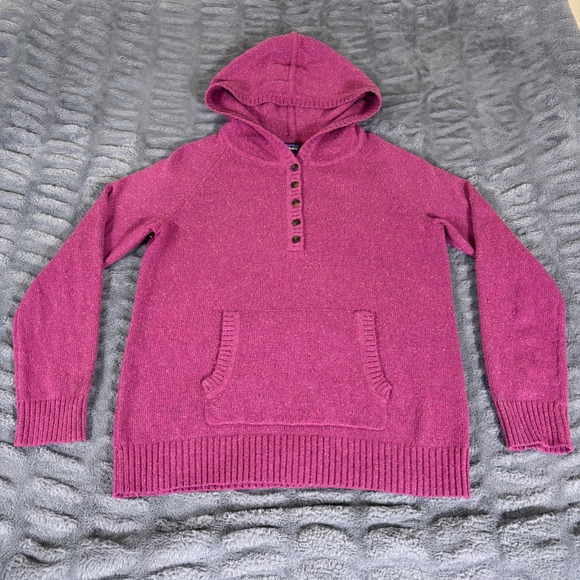 Patagonia Tops - Patagonia Womens Magenta Pink Speckled Wool Blend Henley Hoodie Sweater Size M